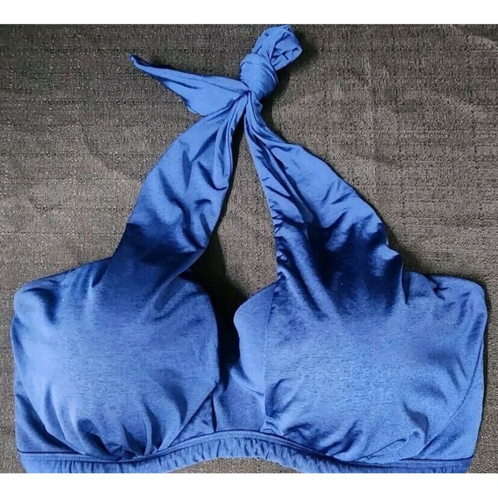 Athleta Bathing‎ Suit Top Women 38D/DD Halter Tie Blue Adjustable Back NWOT